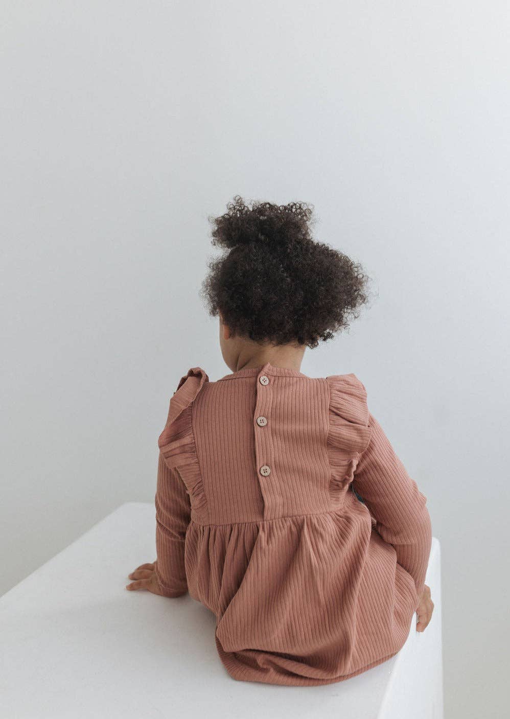 Ribbed Flutter Dress | Terracotta