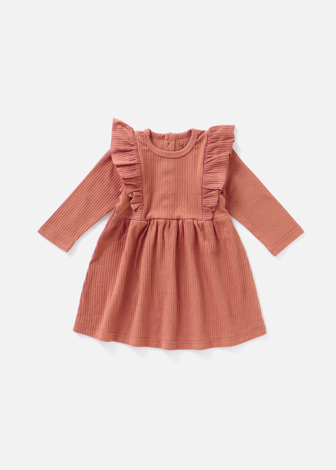 Ribbed Flutter Dress | Terracotta