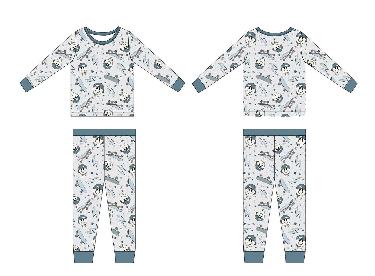 Skater Boy (blue) - Bamboo Smile Retro Pajama Skateboard Set
