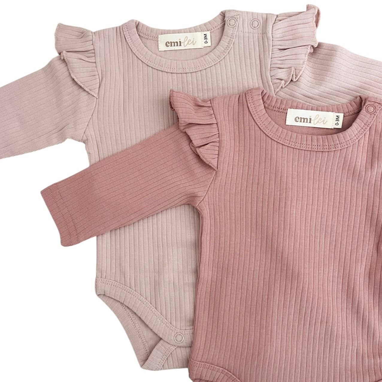 Organic Cotton Ribbed Ruffle Romper & Leggings - Blush Mauve