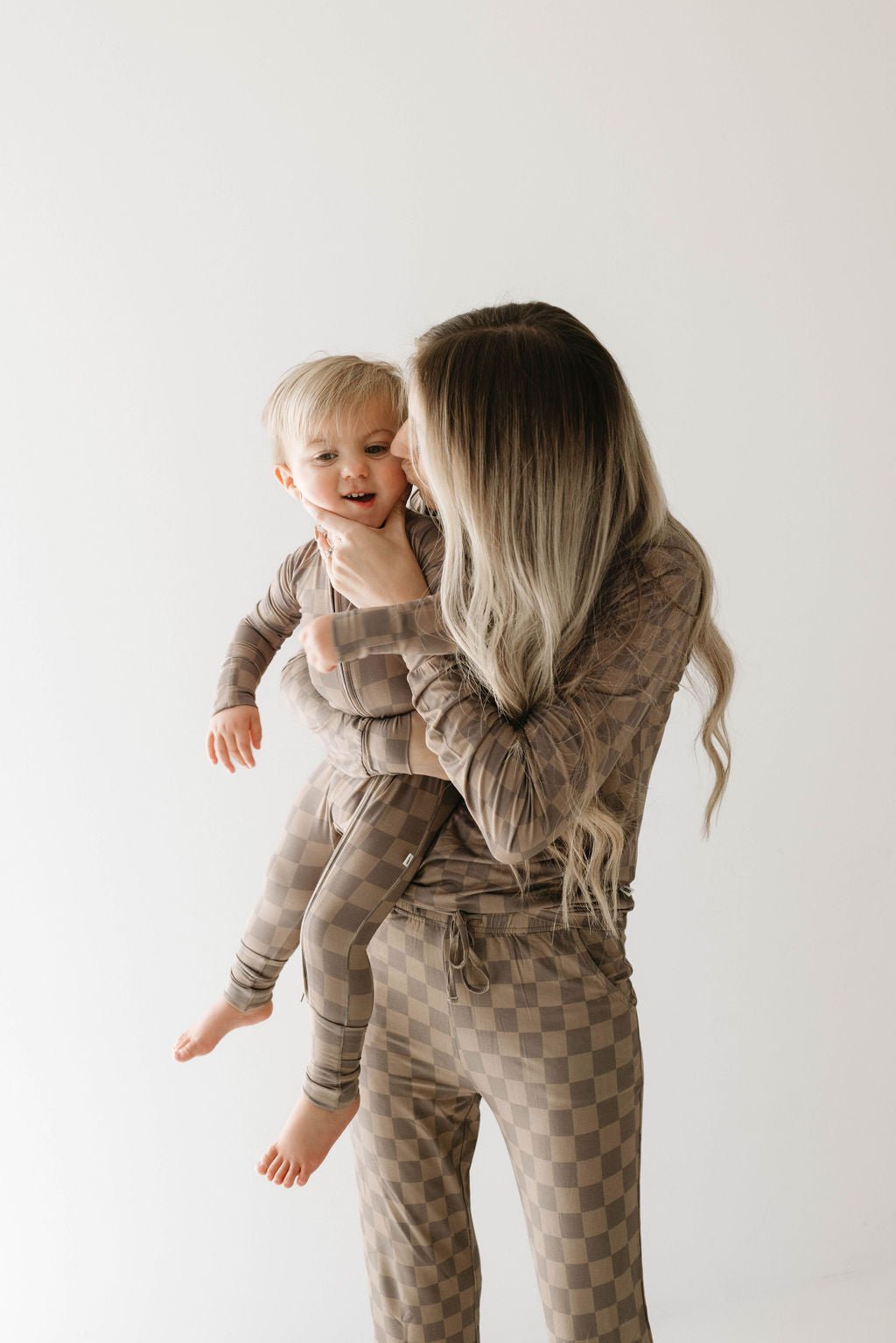 Women's Bamboo Pajama | Faded Brown Checkerboard