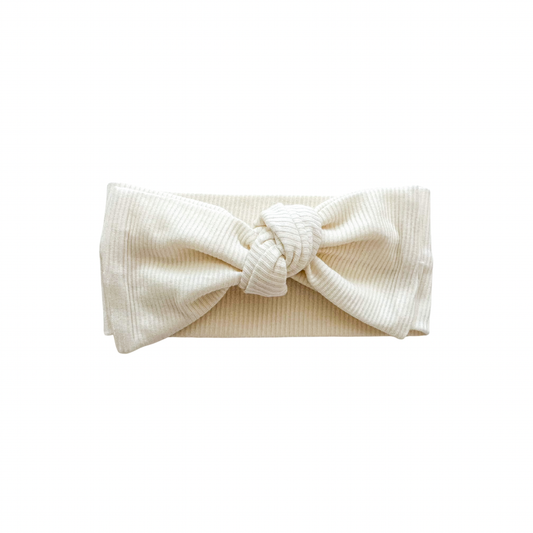 Cream Ribbed Baby Bow Headband