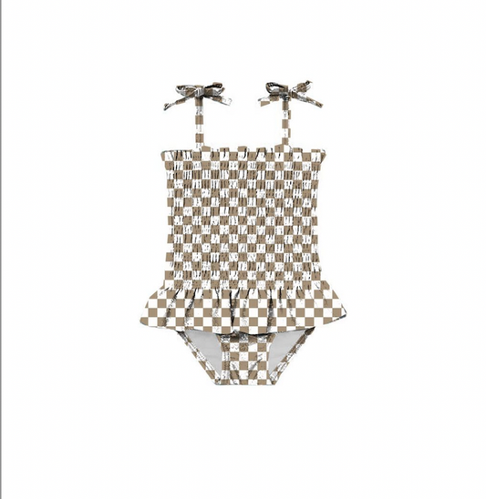 Girls Checkered Board Smocked One Piece