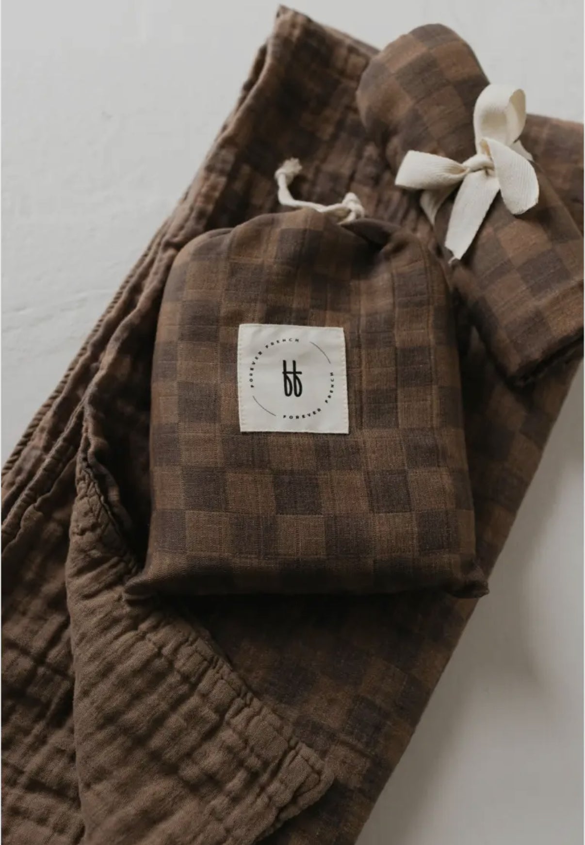 Muslin Crib Sheet | Faded Brown Checkerboard