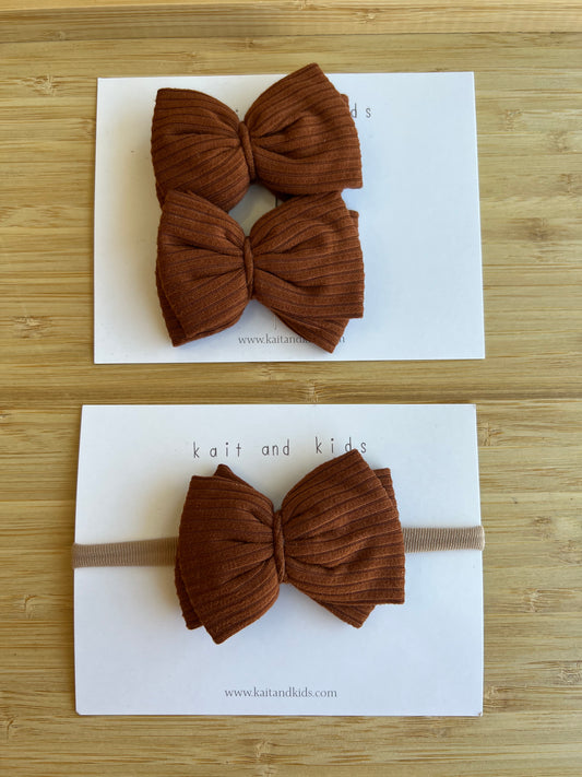 Kait and Kids Bows - Ribbed Rust