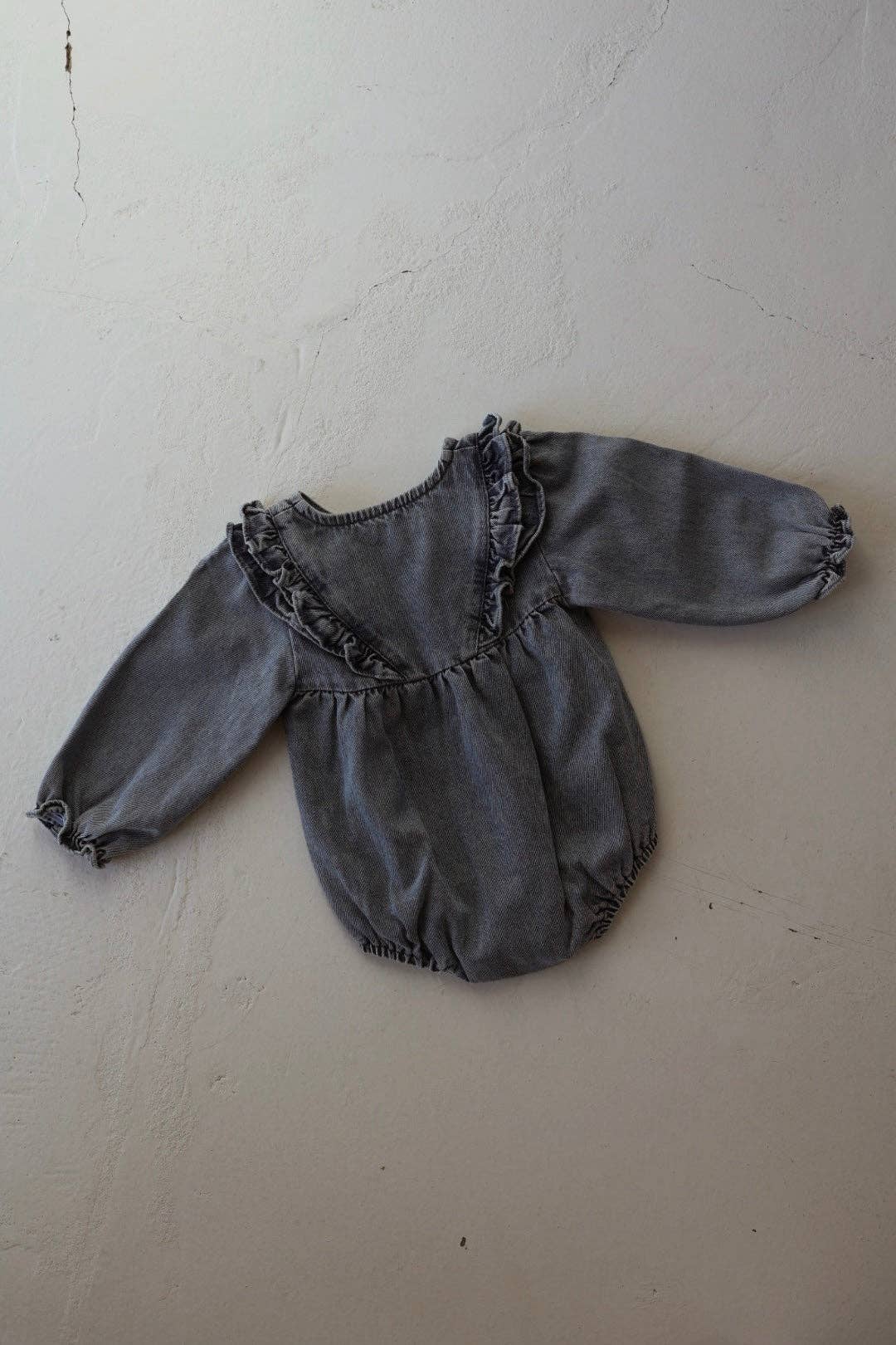 Denim Romper | Ruffle