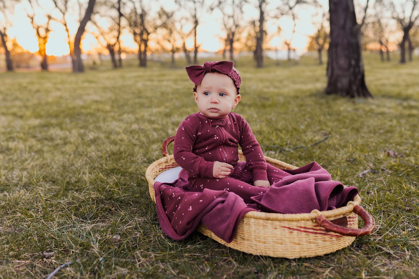 Organic Cozy 2-Way Zipper Footie in Sugarplum Cherries