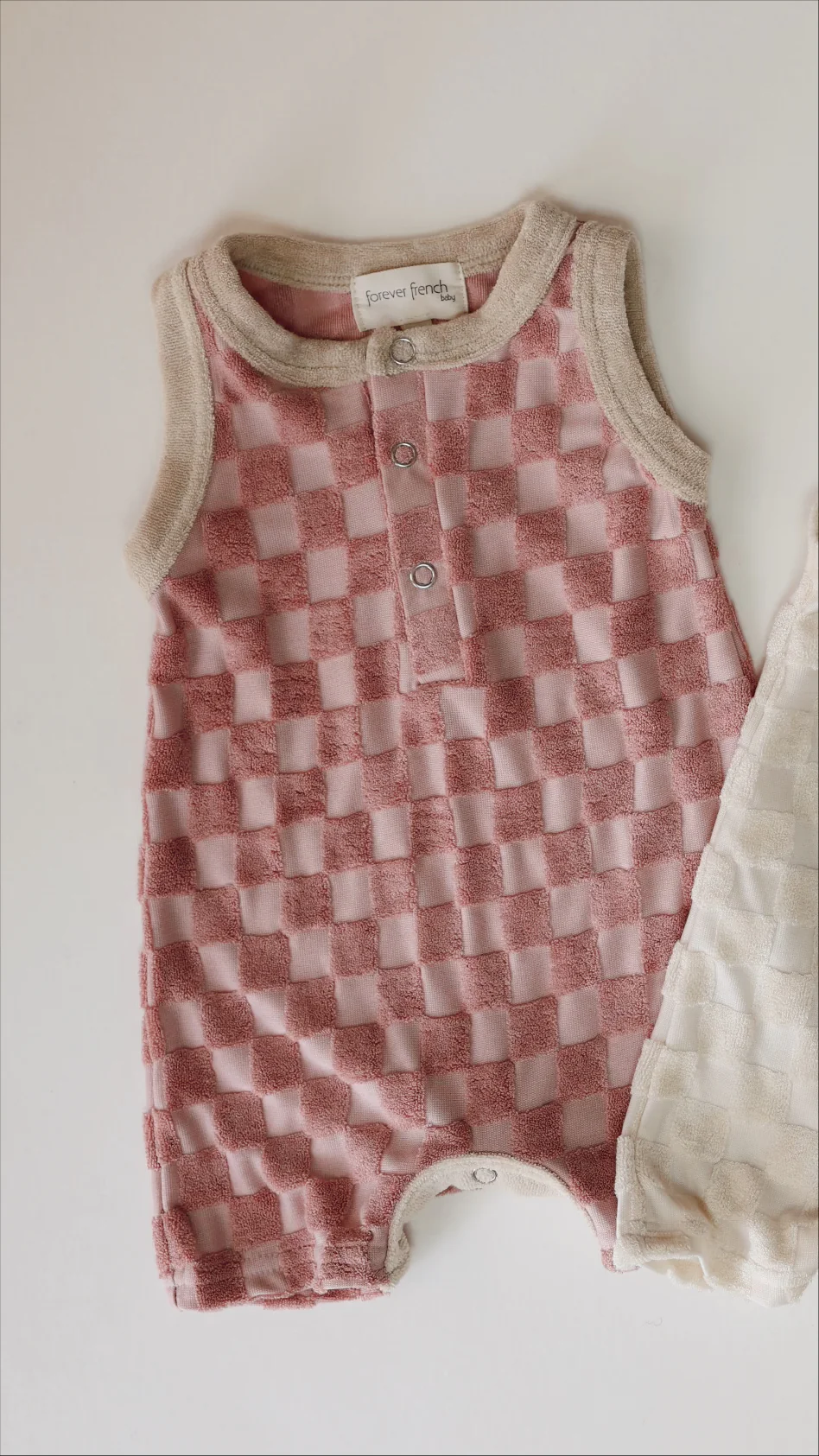 Forever French Terry Tank Romper - Rose Checkerboard