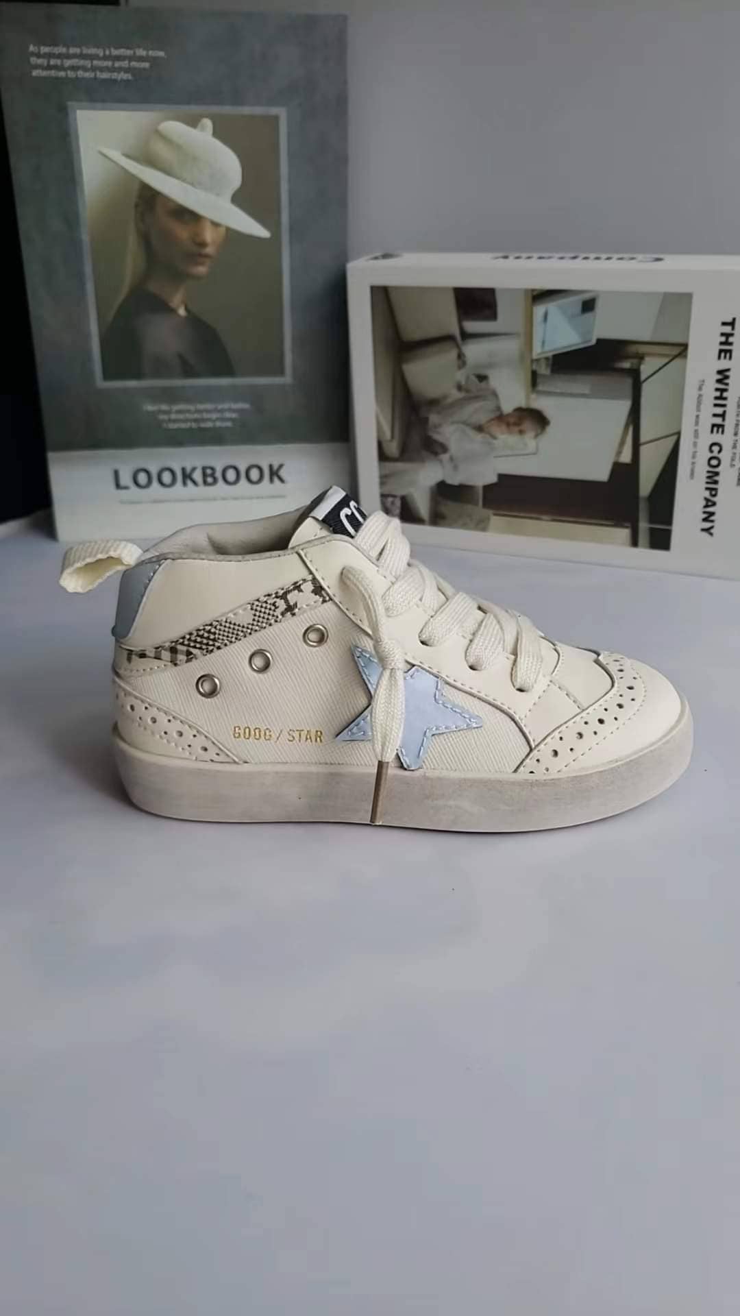 High Top White with Blue Star Sneaker