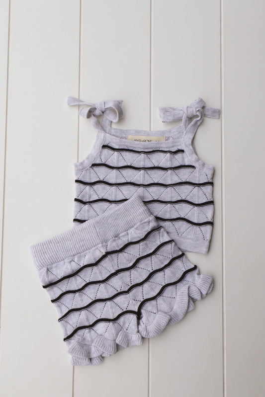 Tie Sleeve Knit Girls Two Piece Set