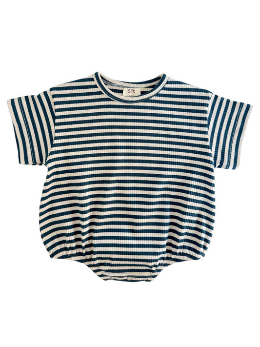 Steel Blue Stripe / Organic Ribbed T-Shirt Bubble