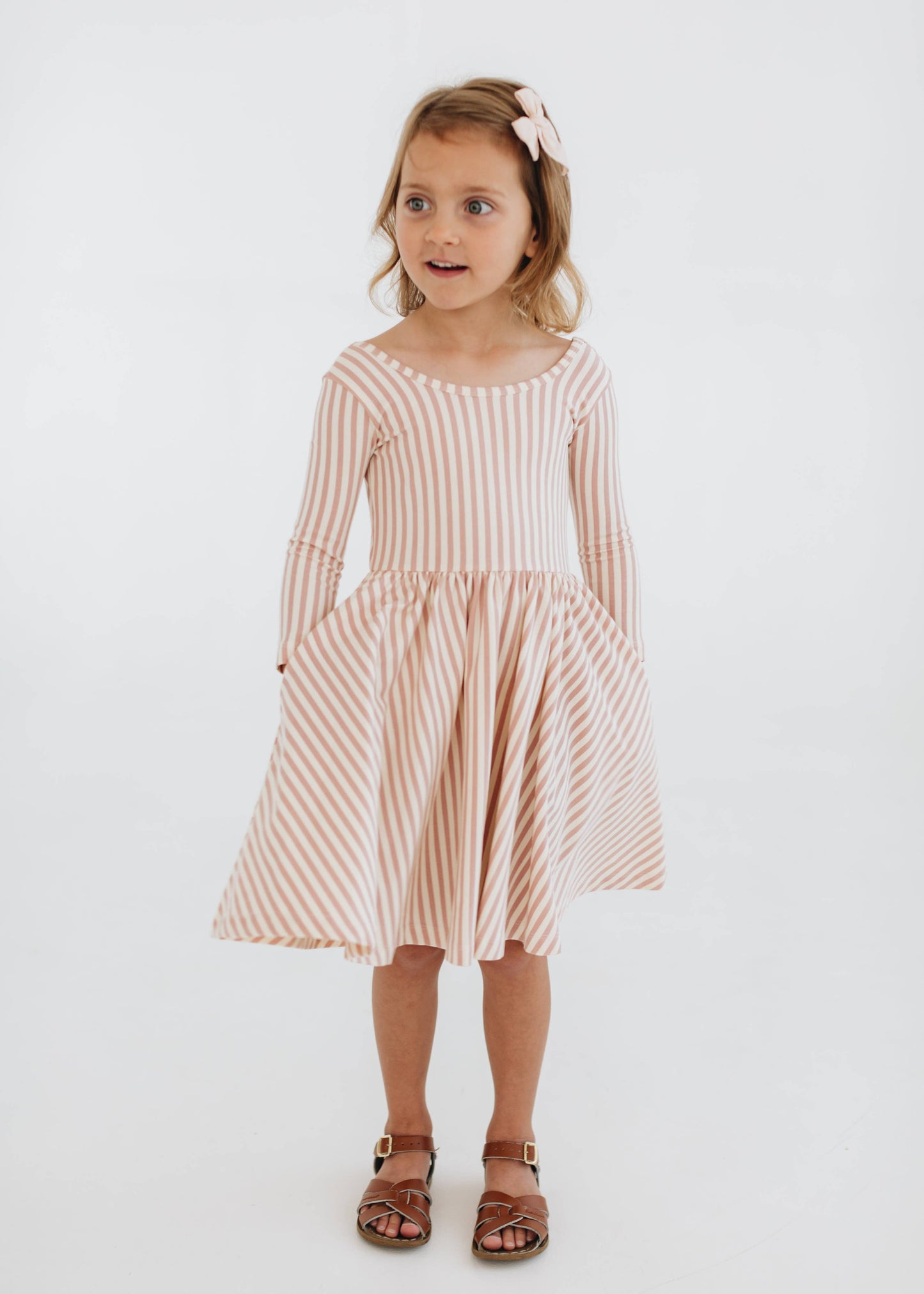 Twirl Dress in Vintage Pink Stripes