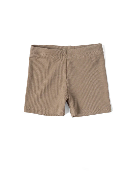 Ribbed Biker Short in Taupe