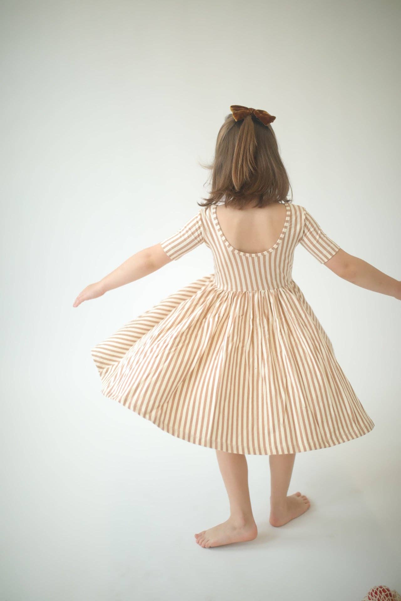 Short Sleeve Twirl Dress in Toffee Stripes