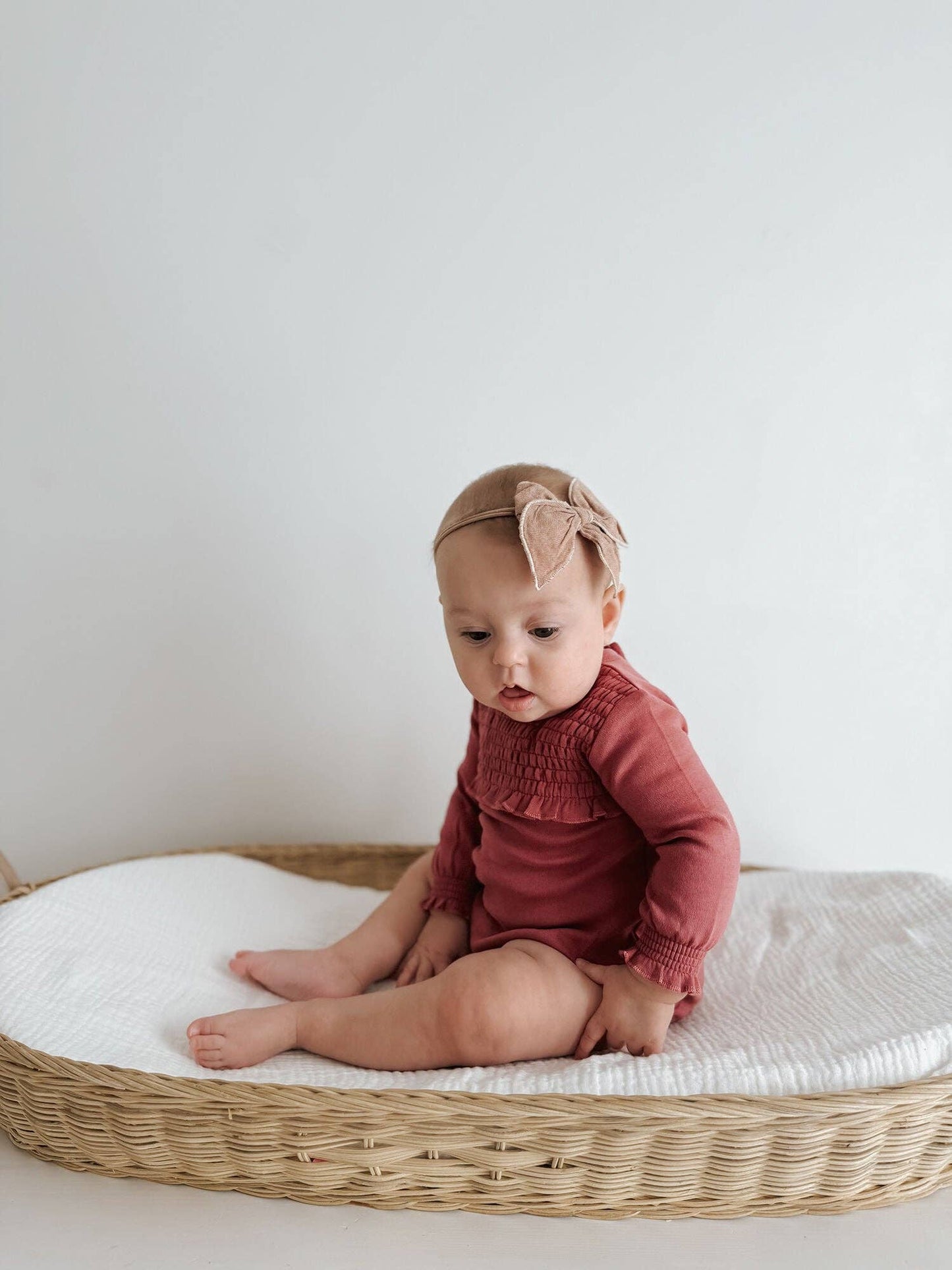 Organic Smocked Chest Bodysuit in Appleberry