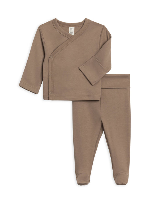 Organic Baby Riley Kimono Wrap Top and Footed Pant Set-Taupe