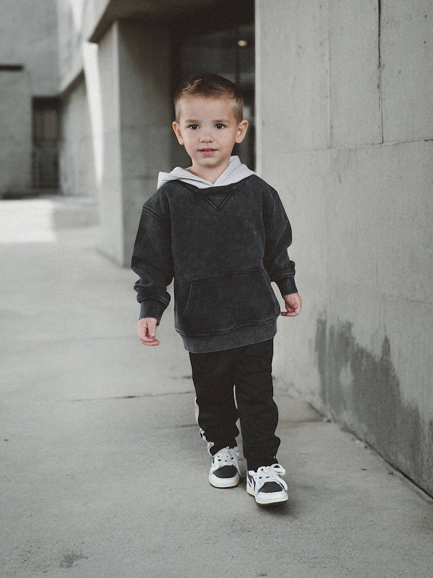 Toddler Black Acid Wash Crew-Neck Hoodie