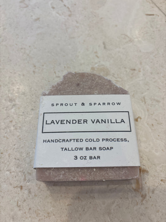 Sprout & Sparrow- Lavender Vanilla Handcrafted Cold process Tallow Bar soap