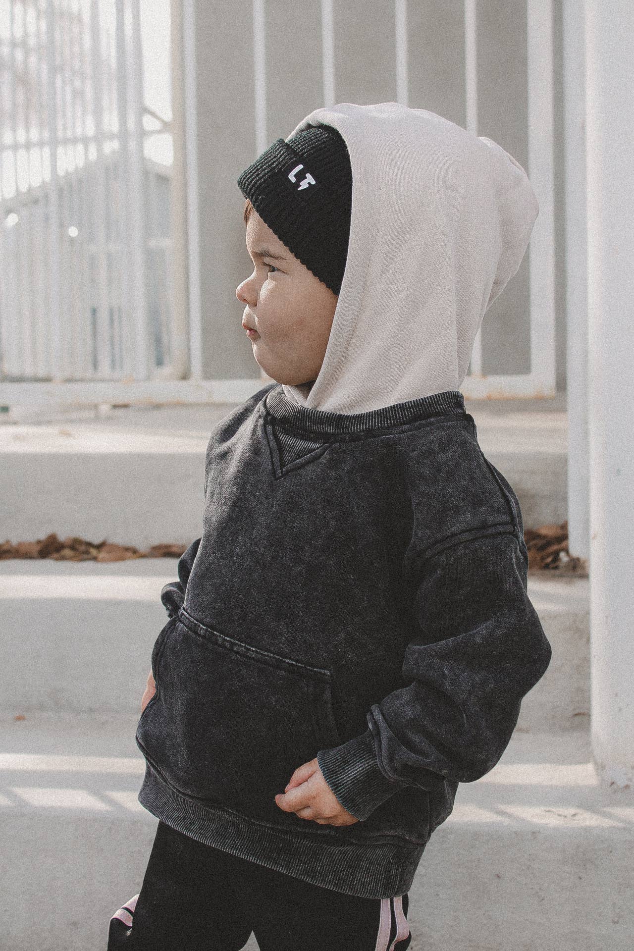 Toddler Black Acid Wash Crew-Neck Hoodie