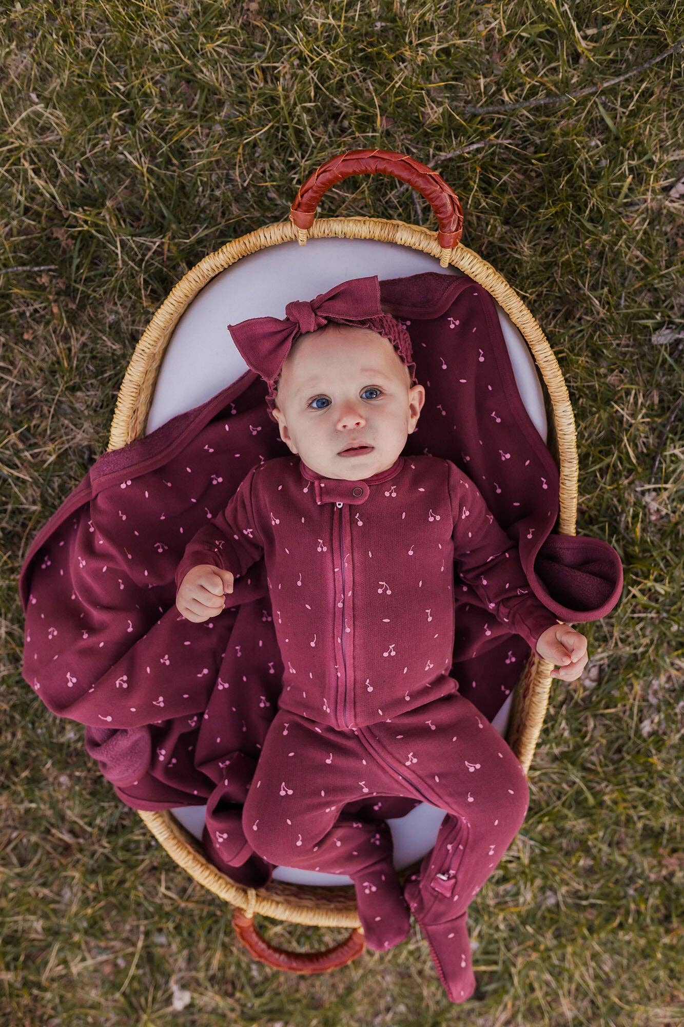 Organic Cozy 2-Way Zipper Footie in Sugarplum Cherries