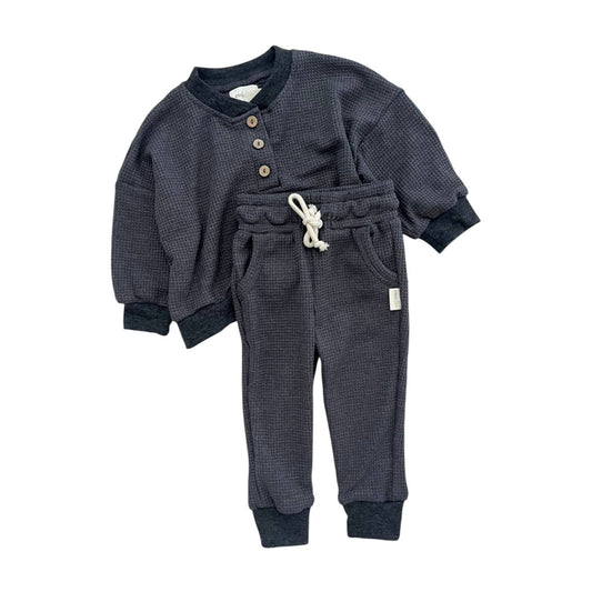 Waffle Henley Top & Jogger Set | Dark Gray