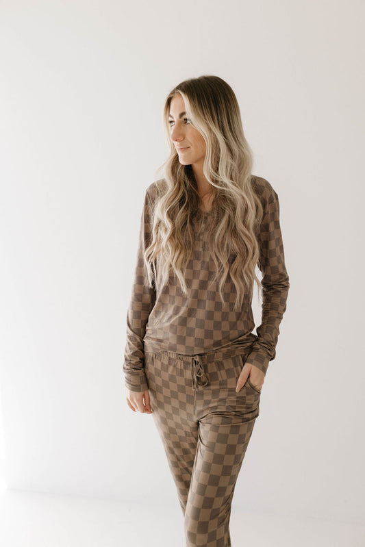 Women's Bamboo Pajama | Faded Brown Checkerboard