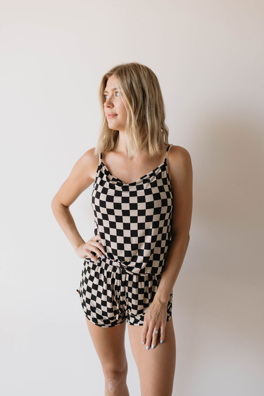 Women's Bamboo Cami Set | Black Checkerboard