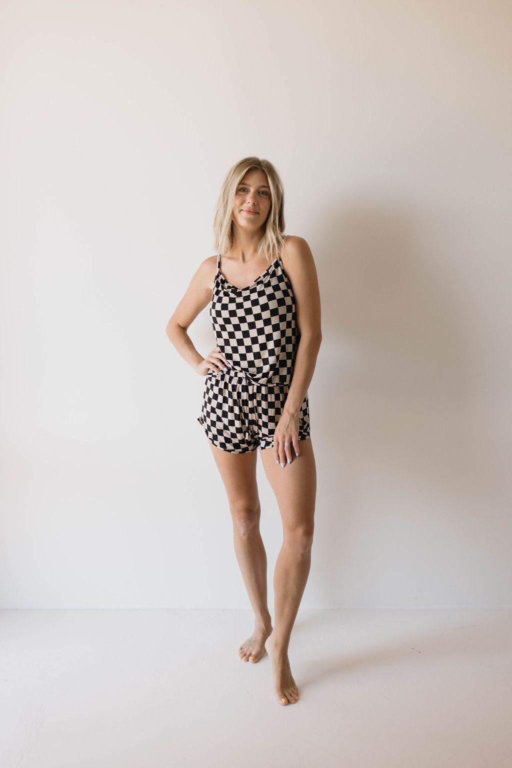 Women's Bamboo Cami Set | Black Checkerboard