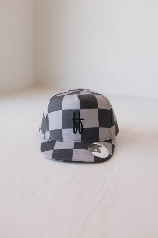 Children's Trucker Hat | Black + Grey Checker