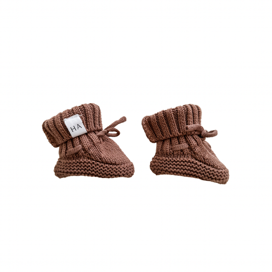 Organic Knit Booties - Brown