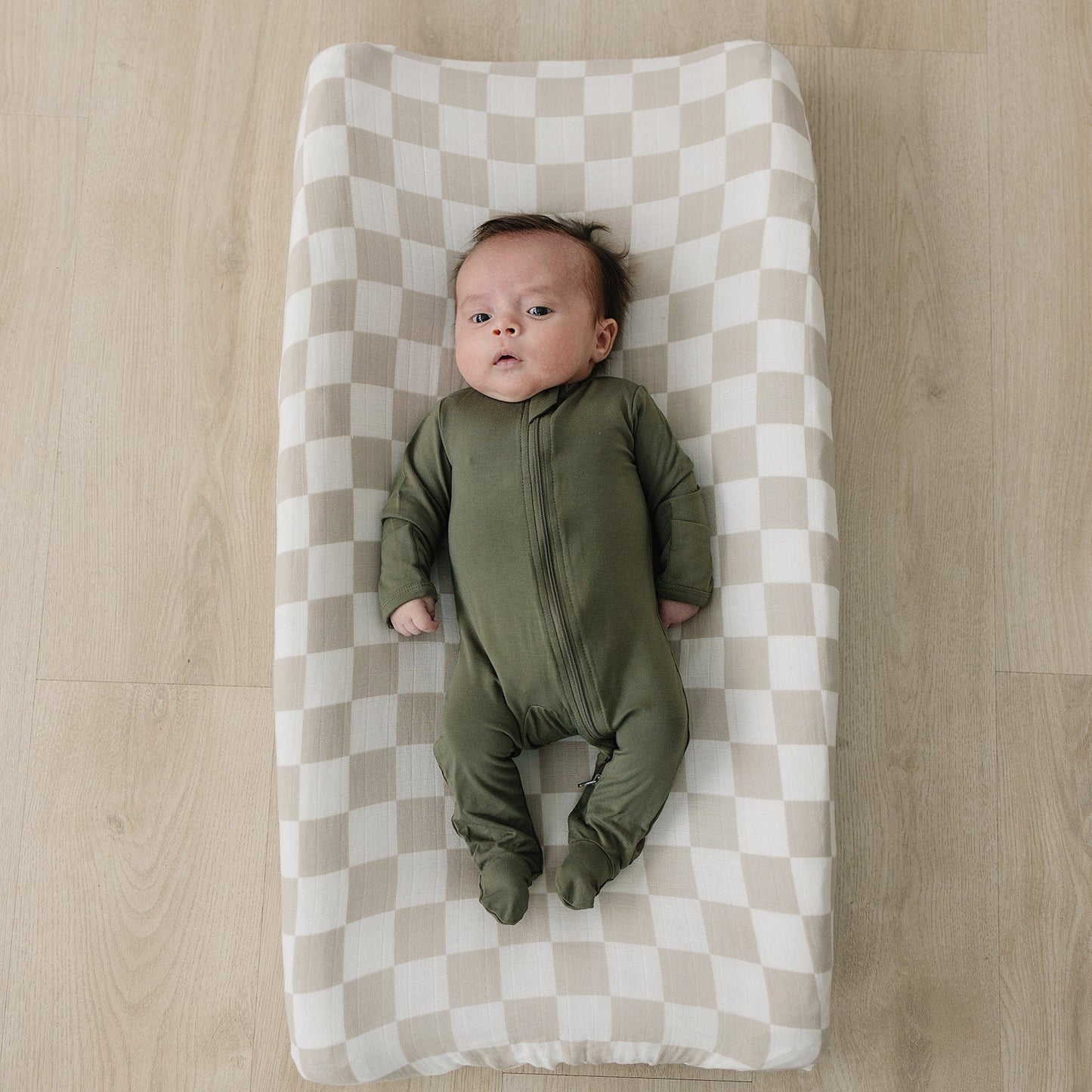 Taupe Checkered Changing Pad Cover