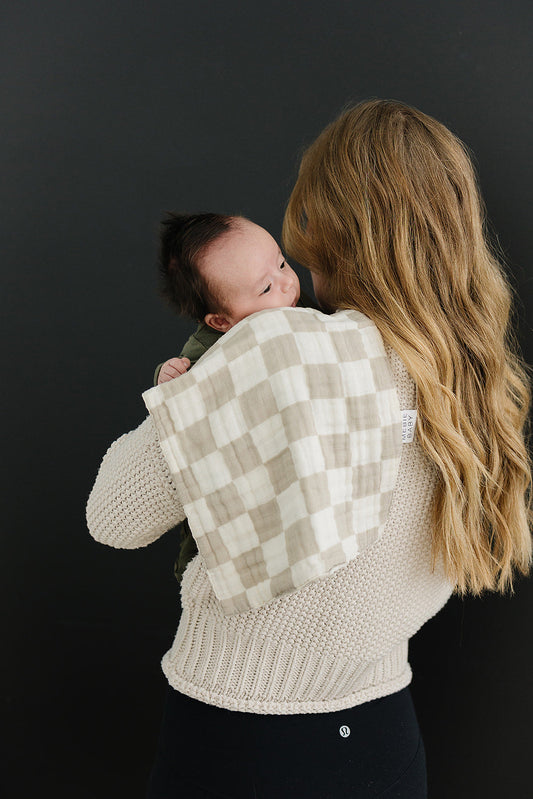 Taupe Checkered Burp Cloth