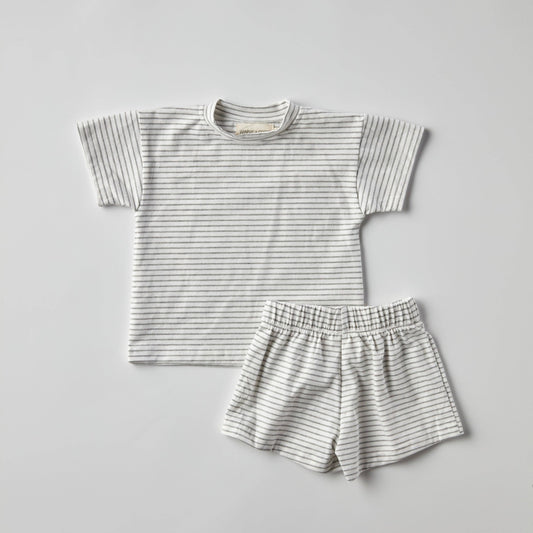 Lou Cotton Set in Grey Stripes