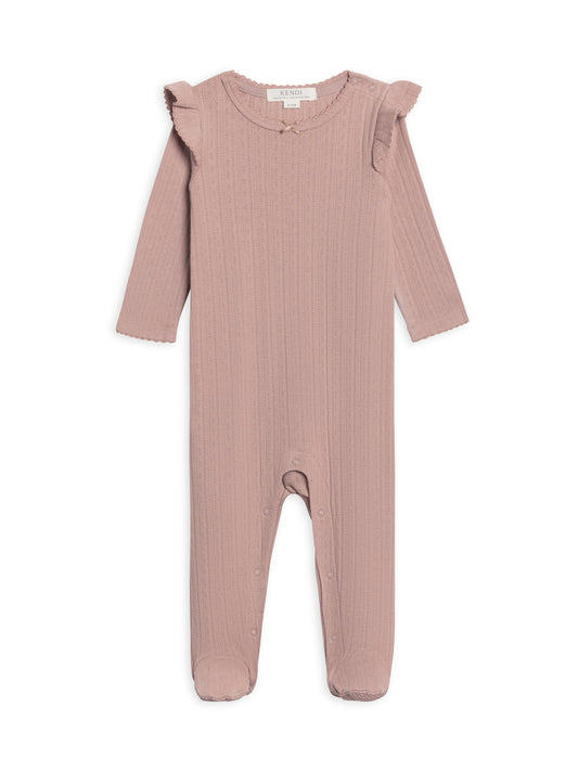 Addy Pointelle Flutter Sleeve Footed Romper - Wren