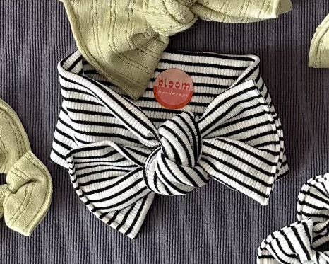 Mini Stripe Ribbed Tie On Headwrap