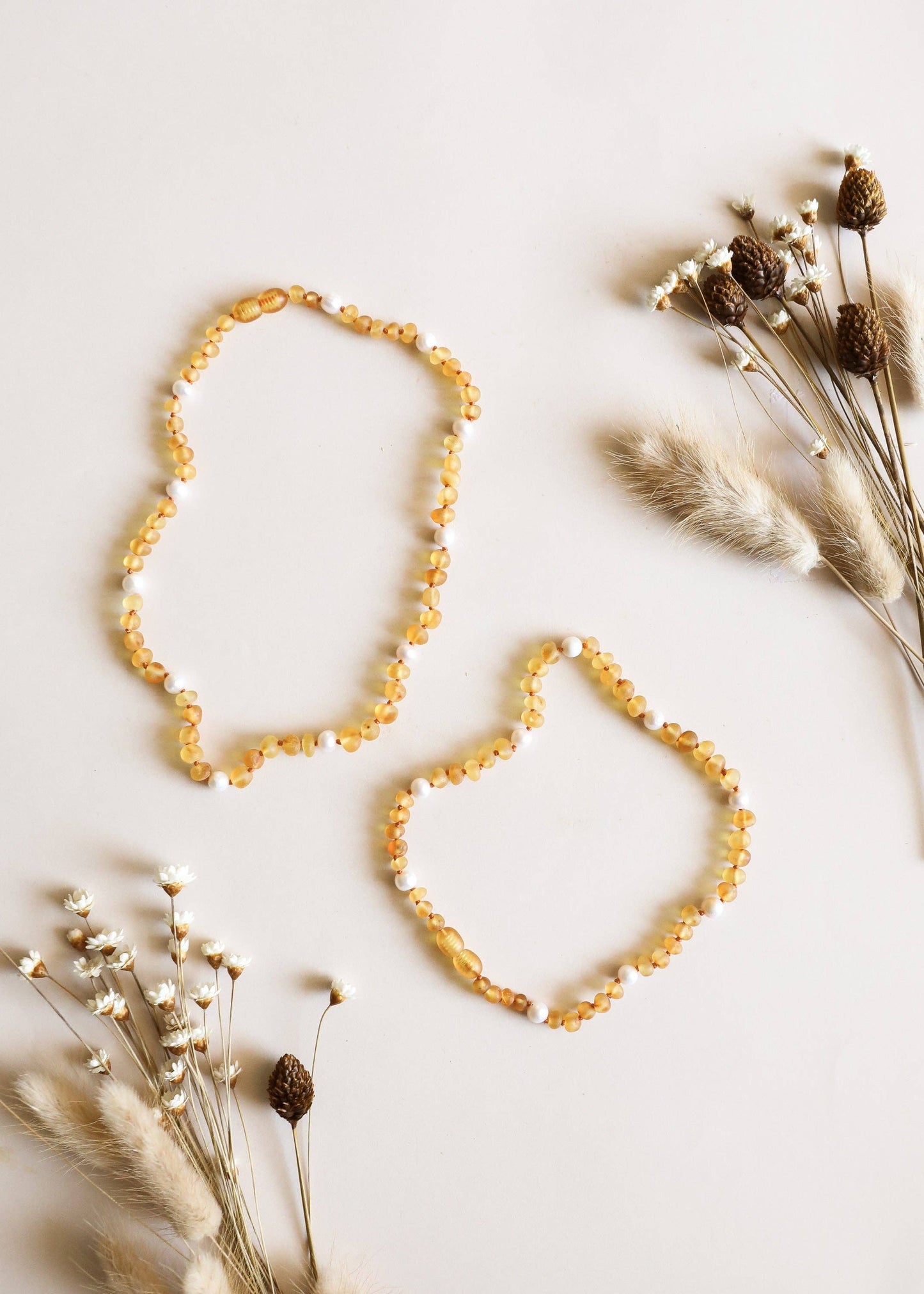 Raw Honey Amber + Pearl Halo Necklace