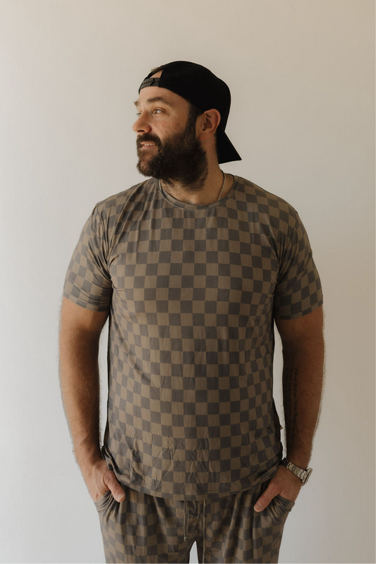 Men's Bamboo Short Sleeve Pajama | Faded Checkerboard