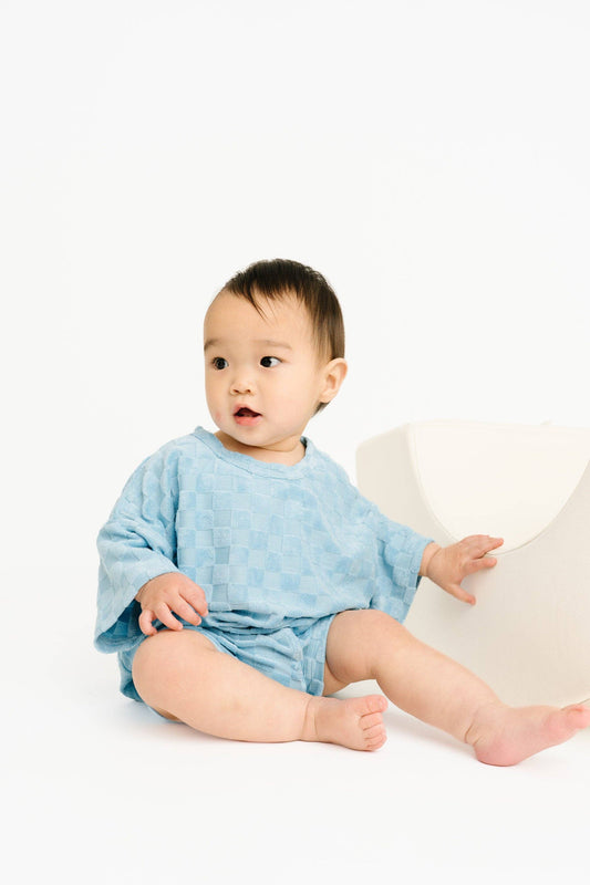 Breezy Blue Checkered Terry Slouchy Set