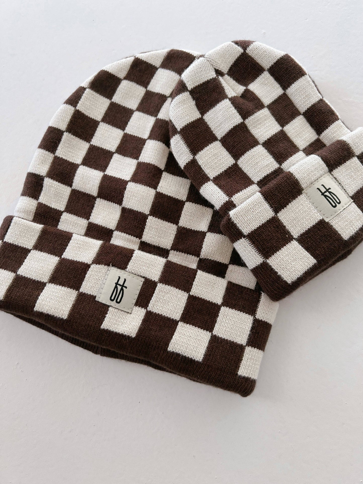 Ff Knit Beanie | Coffee & Cream Checkerboard