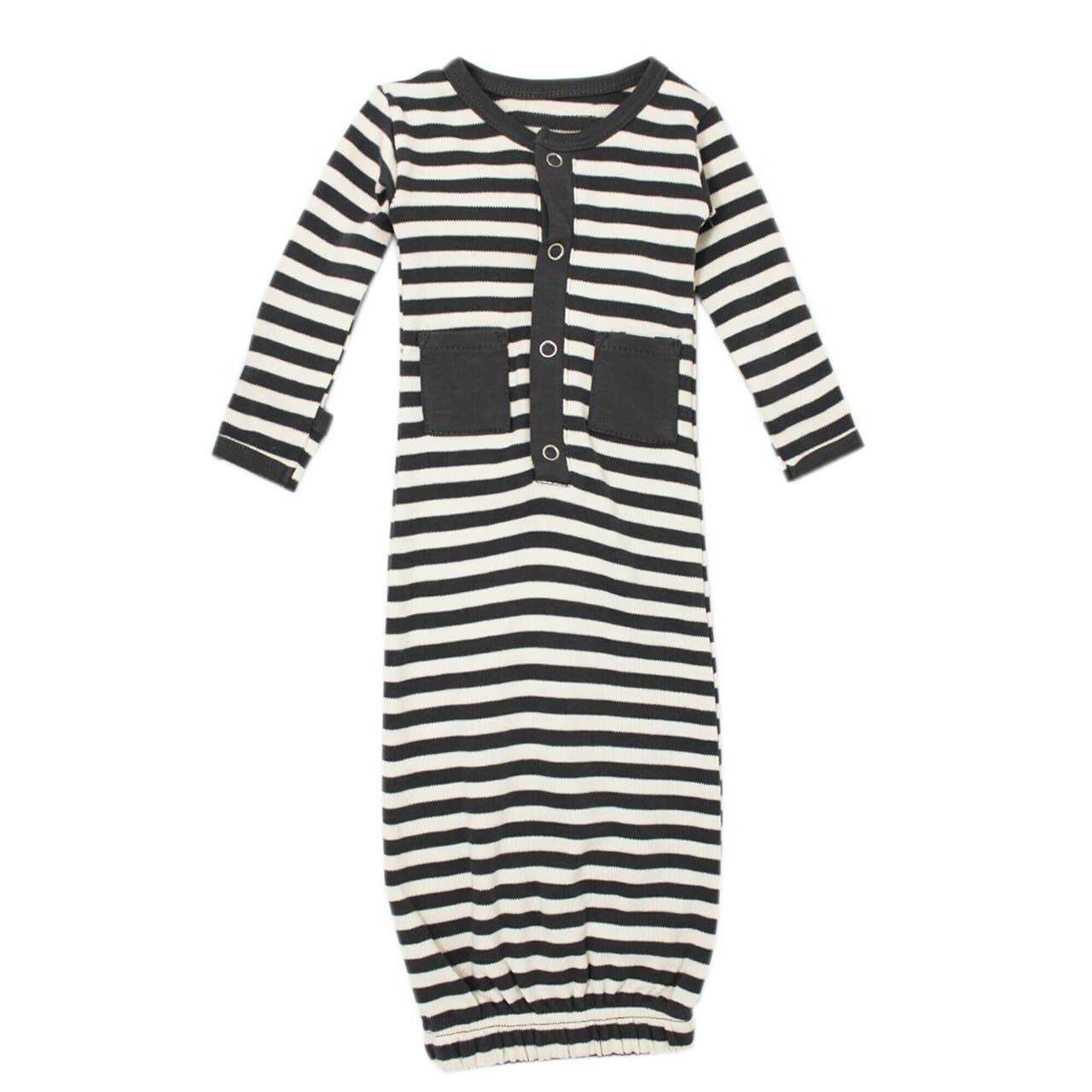 Organic Gown in Gray Stripe