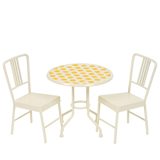 Table and Chairs Sunny Yellow Floral Pattern