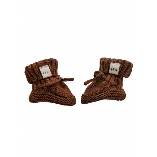 Organic Knit Booties - Caramel