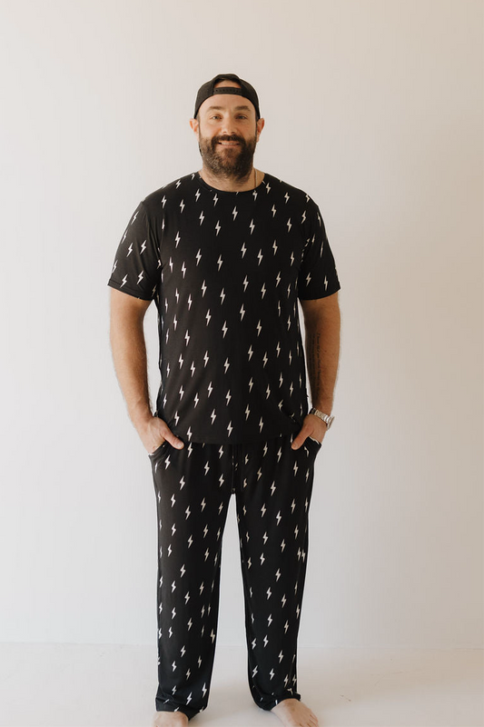 Men's Bamboo Short Sleeve Pajama | Midnight Lightning Bolt