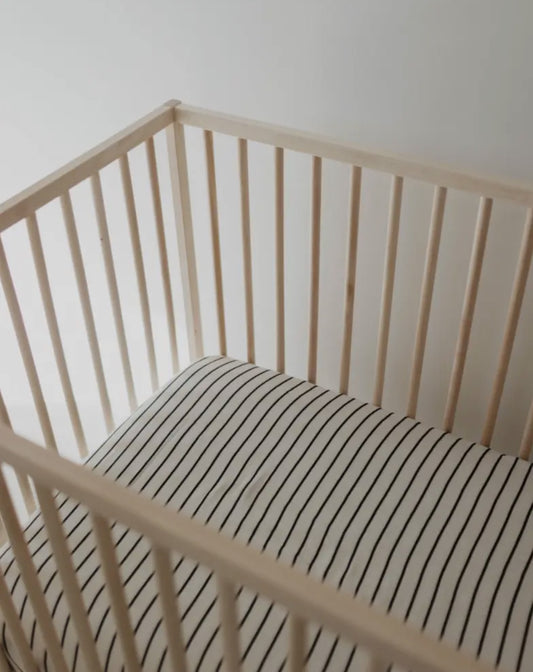 Muslin Crib Sheet || Grey + Black Stripe