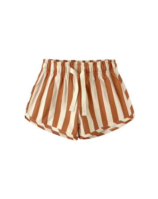 Boys Swim Short || Retro Poppy Stripe