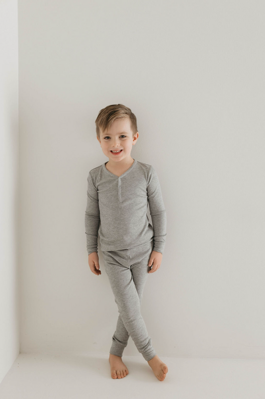 Bamboo Two Piece Pajamas | Ribbed Grey