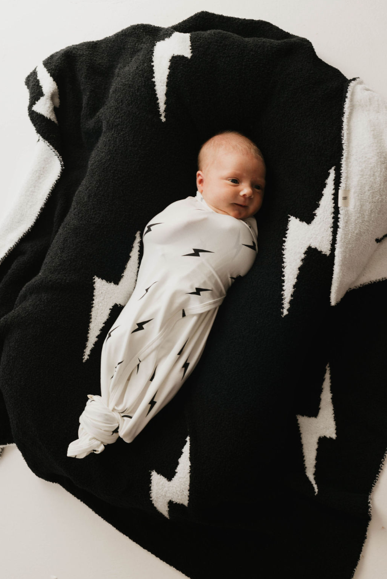 Bamboo Infant Swaddle | White & Black  Lightning Bolt