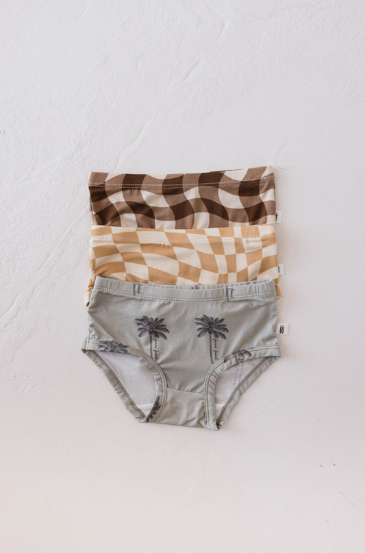 3 Pack Girl's Brief Bamboo Underwear  | Gold Coast + Groovy Gingham + Summer Dreamin'