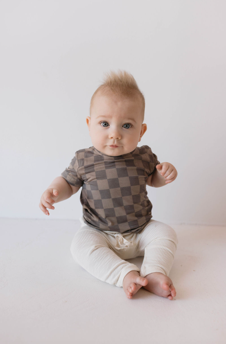 Basic Bamboo Tee | Faded Brown Checkerboard