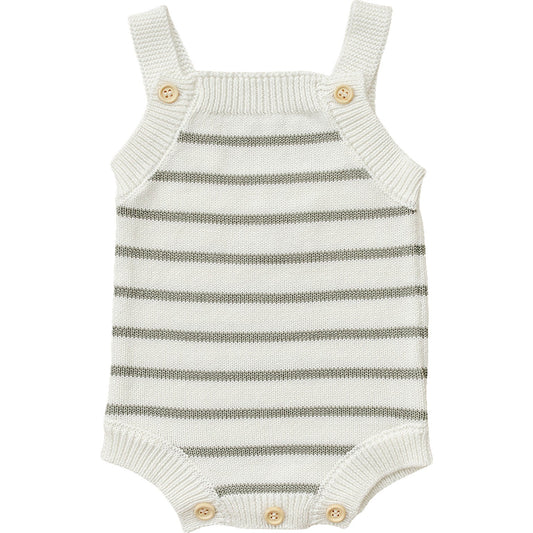 Sage Stripe Knit Bubble Romper